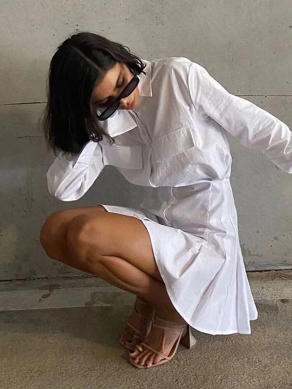 Lioness Cover Girl Mini Dress Shirt Dress Long Sleeve Button Front Menswear Cuff